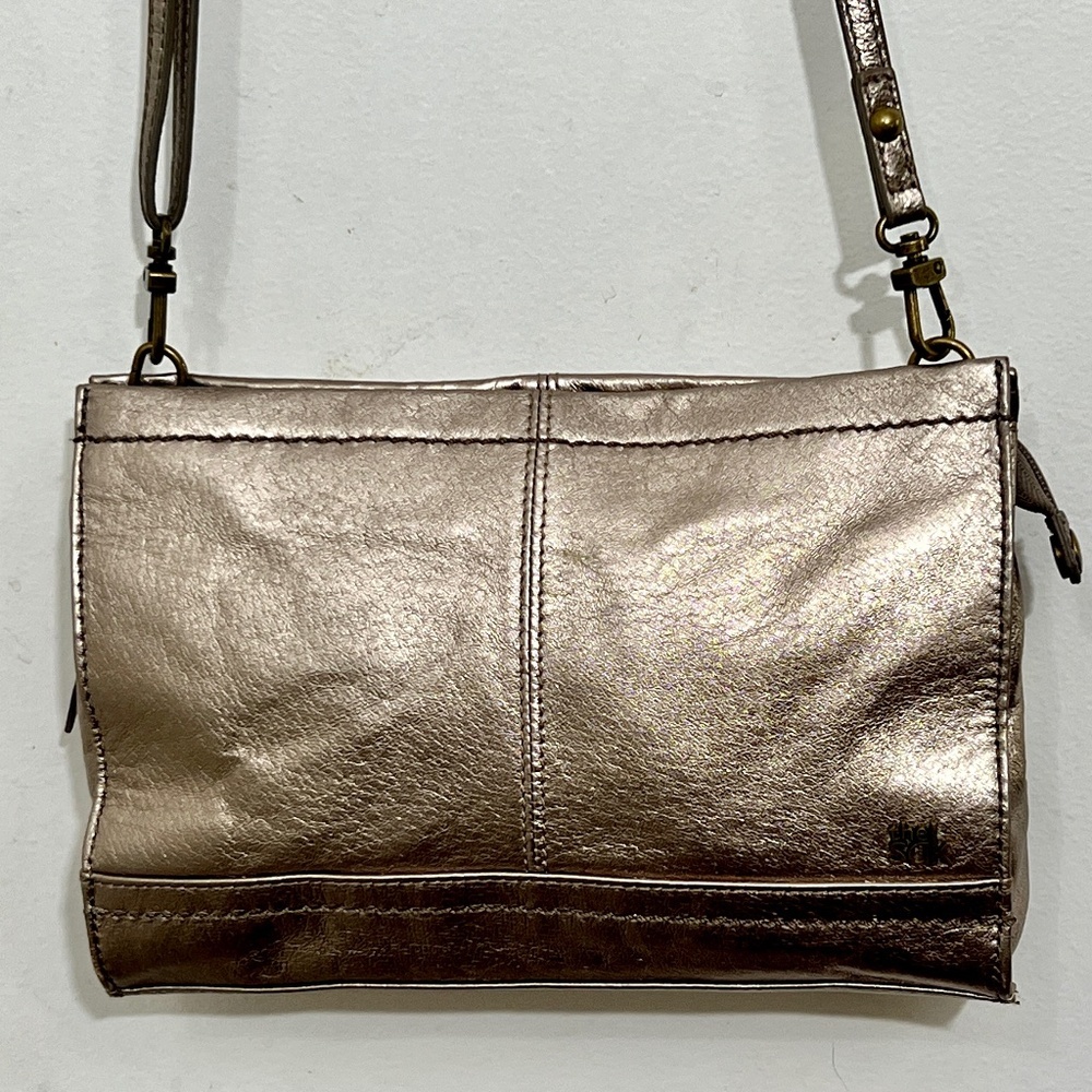 The Sak Bag gunmetal color Purse Crossbody Or Clutch with multicolor interior